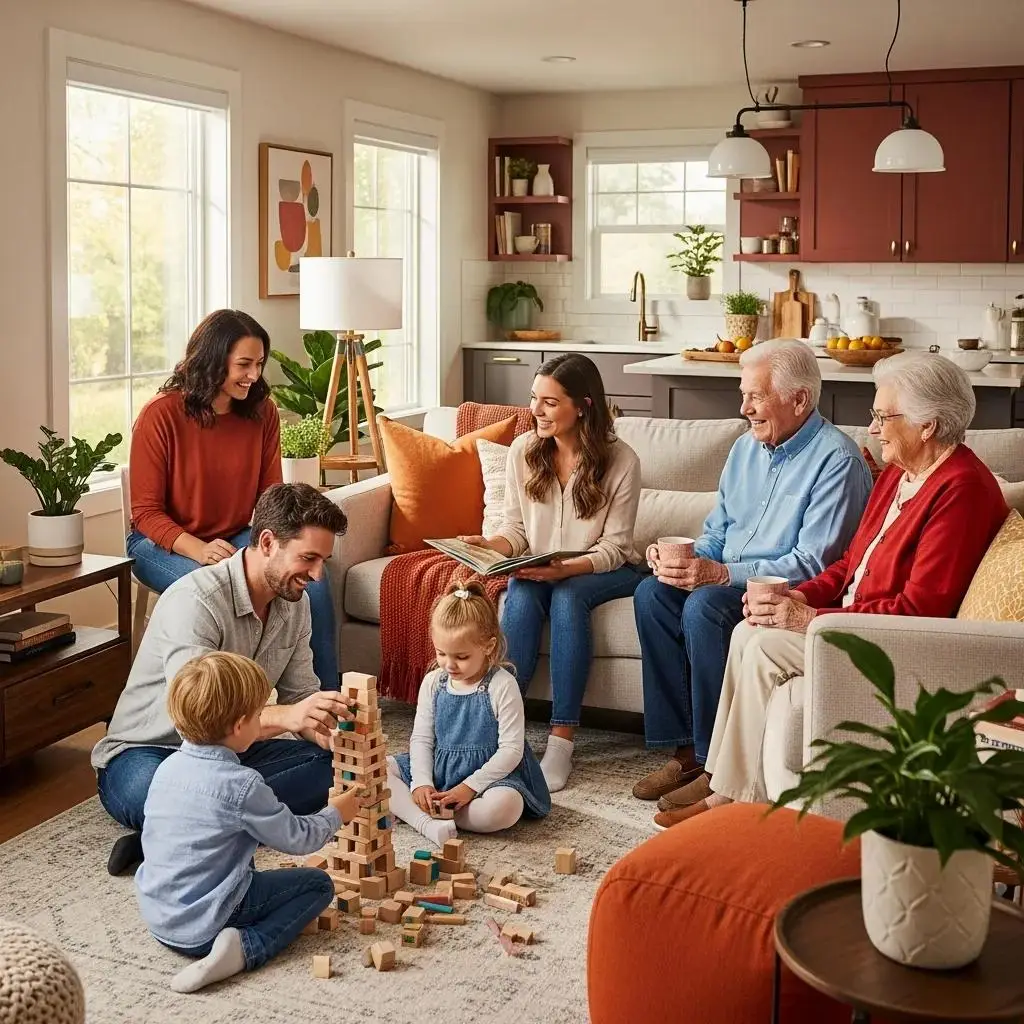 Family gathering in an Accessory Dwelling Unit, highlighting benefits of multi-generational living