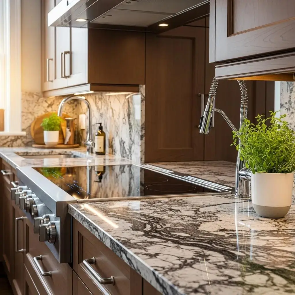 High-quality kitchen with granite countertops, modern appliances, and stylish cabinetry, showcasing a contemporary design ideal for maximizing resale value.