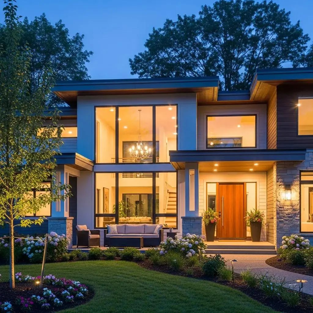 Custom home exterior showcasing modern architecture and personalized design elements