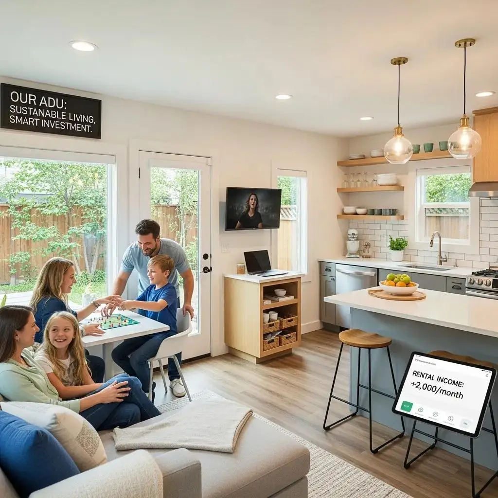 Family enjoying their ADU, illustrating financial benefits and rental income potential