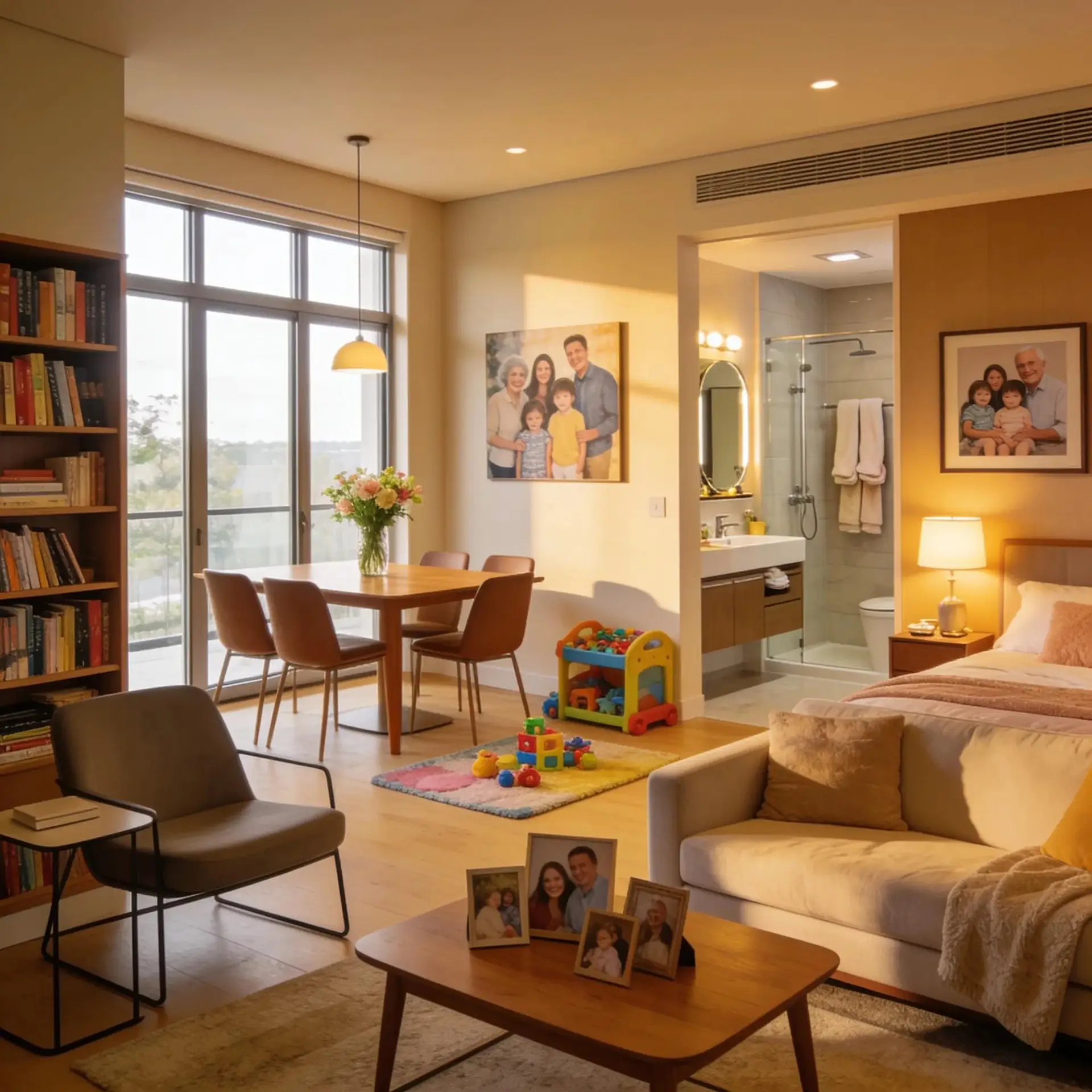 Cozy in-law apartment designed for multi-generational living with modern furnishings and natural light